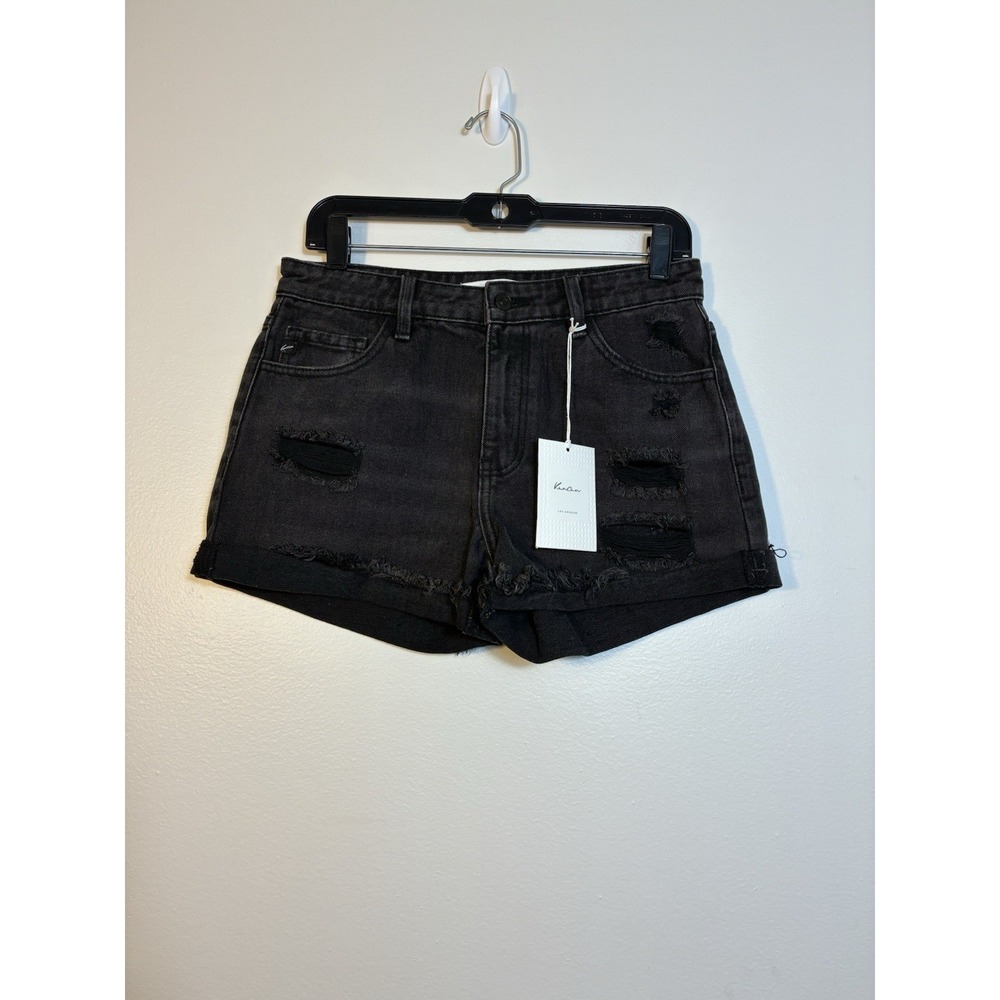 NEW! Kancan Kaya high‎ rise distressed cuff Hem Sz 5/26 Black 3" Inseam  Denim